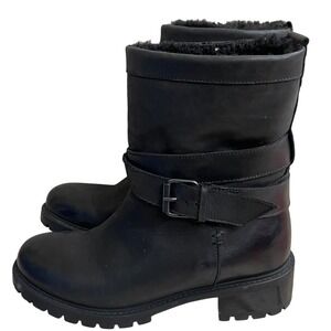 Ross‎ & Snow USA 7 made in Italy Black Leather Fur Lined Buckle Moto Boots Women